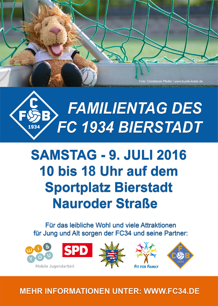 Das Poster zum Familientag des FC34 und seiner Partner wird ab der kommenden Woche in Bierstadt zu finden sein.